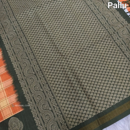 Peach checked printed semi chappa silk saree ns38-Neidhal