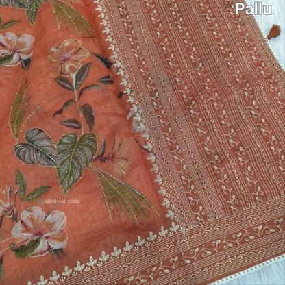 Peach designer digital printed soft silk cotton saree ns55-Neidhal