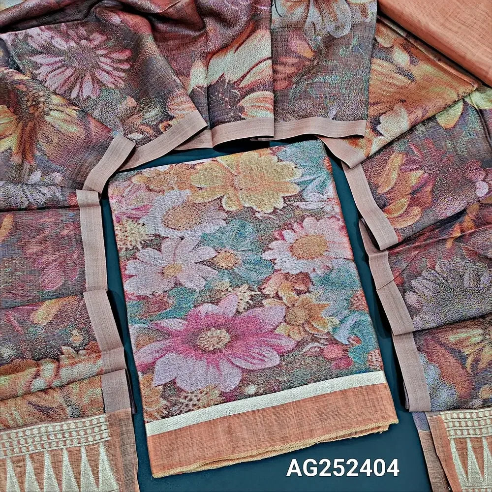 Peach designer jamdani woven silk cotton salwar material ag252404 Neidhal