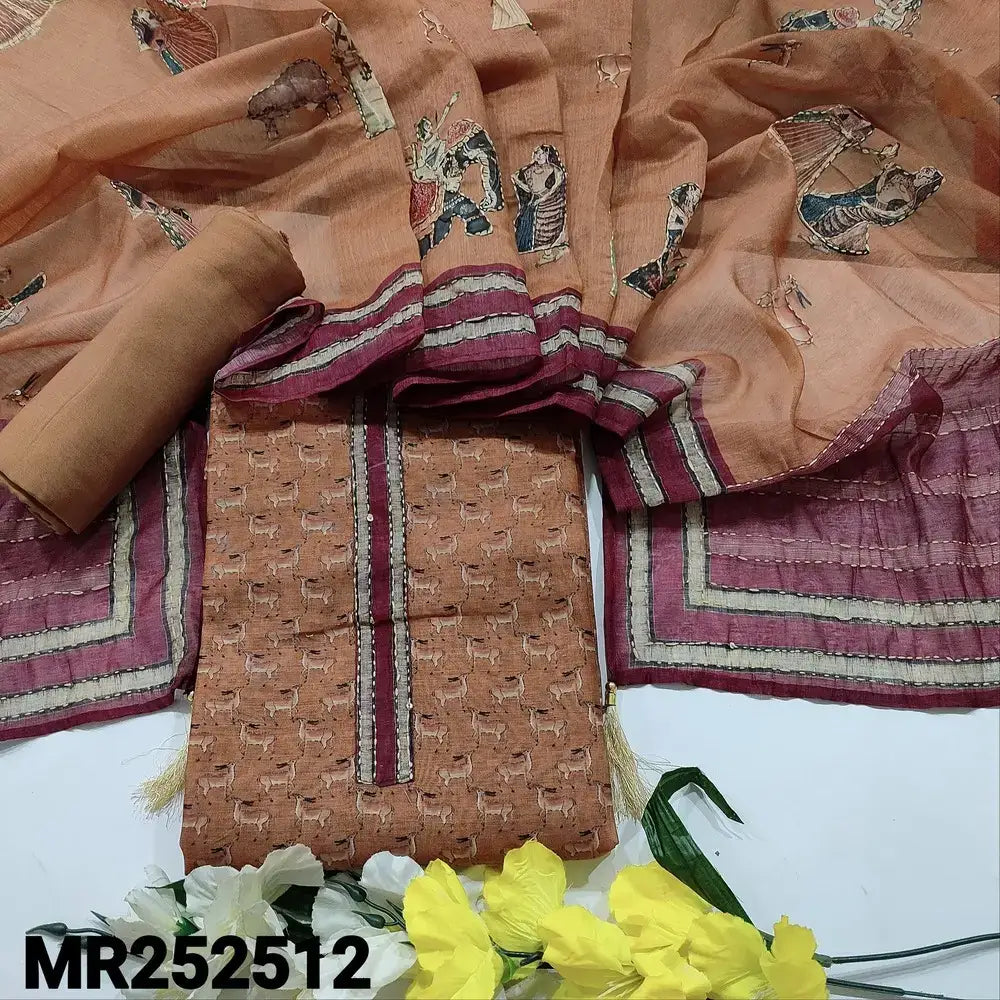 Peach digital deer printed silk cotton salwar material mr252512-Neidhal