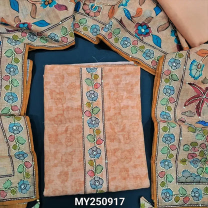 Peach digital printed linen salwar material my250917-Neidhal