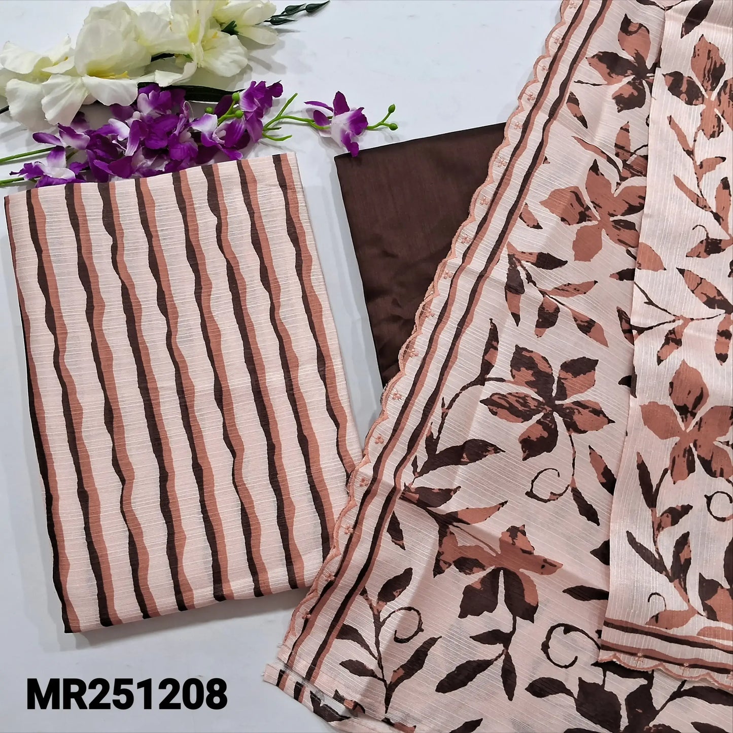 Peach fancy slub silk cotton salwar material mr251208-Neidhal