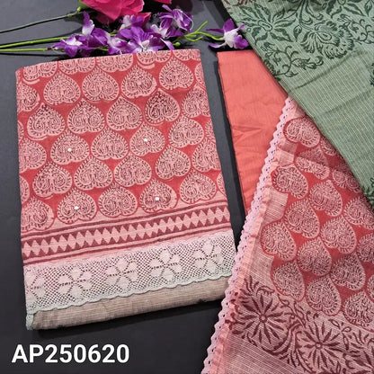 Peach green block printed fancy kota salwar material ap250620-Neidhal