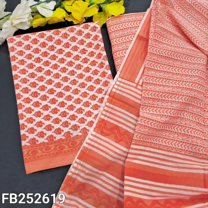 CODE FB252619: Peach printed cotton unstitched salwar material(thin fabric lining needed)vertical printed cotton bottom