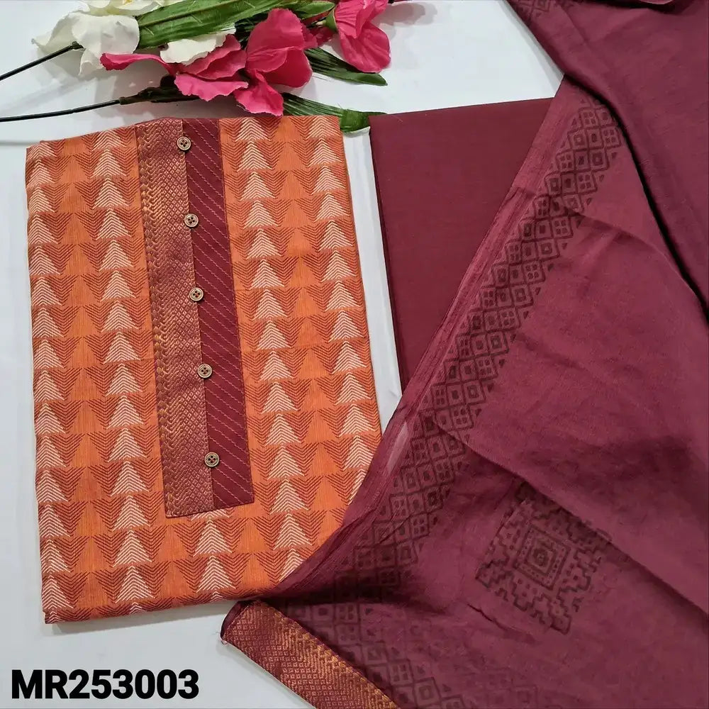 Peach printed handloom cotton unstitched salwar material mr253003-Neidhal