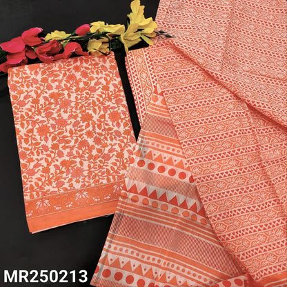 CODE MR250213: Peach printed soft cotton unstitched salwar material (thin fabric lining needed) vertical printed cotton