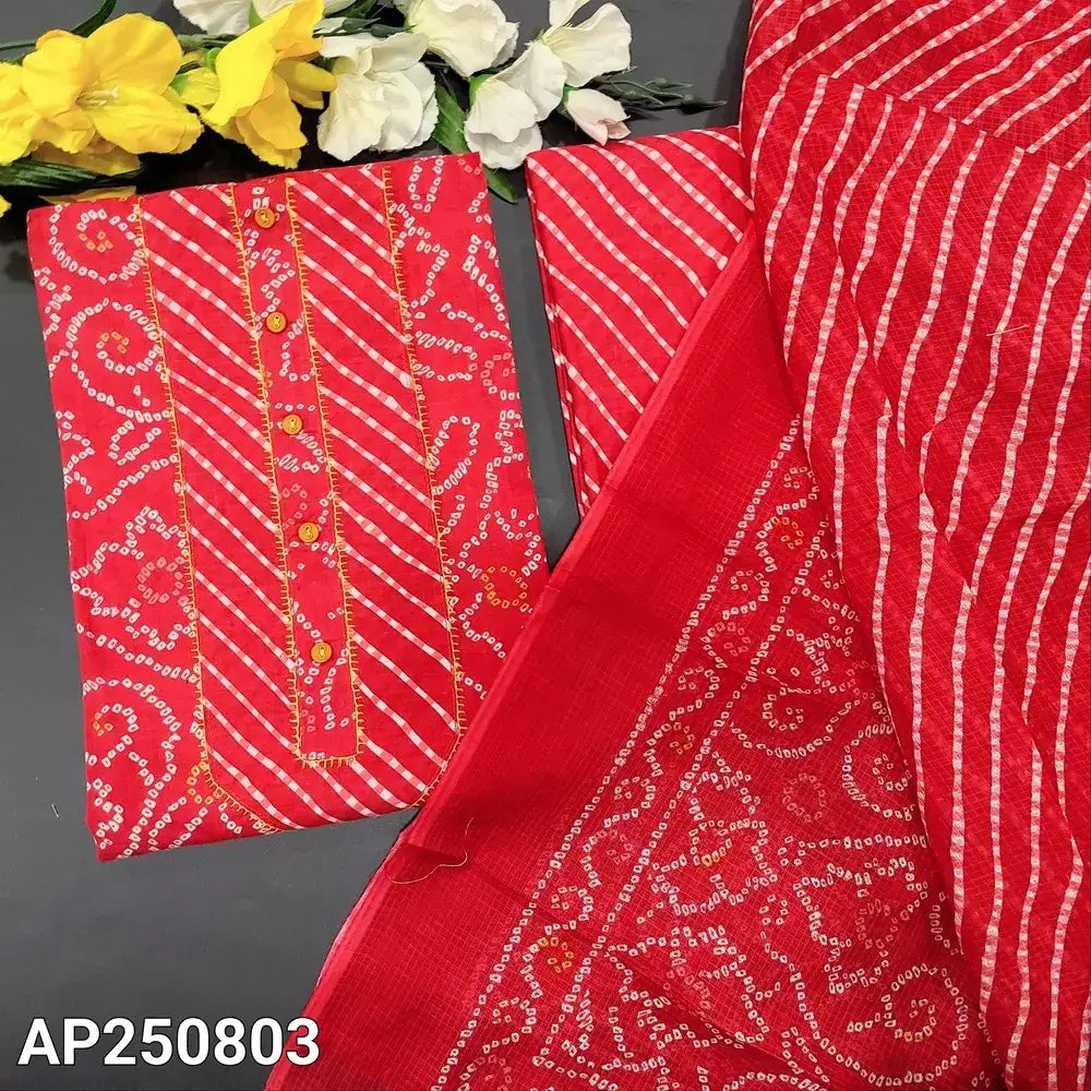 Peachish pink bandhini printed cotton salwar material ap250803-Neidhal