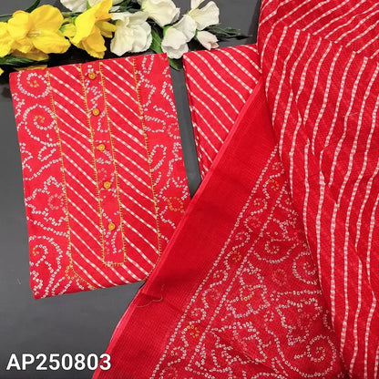 Peachish pink bandhini printed cotton salwar material ap250803-Neidhal