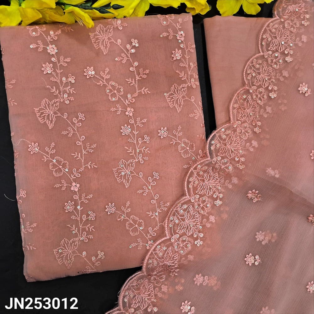 Peachish pink chiffon organza salwar material jn253012-Neidhal