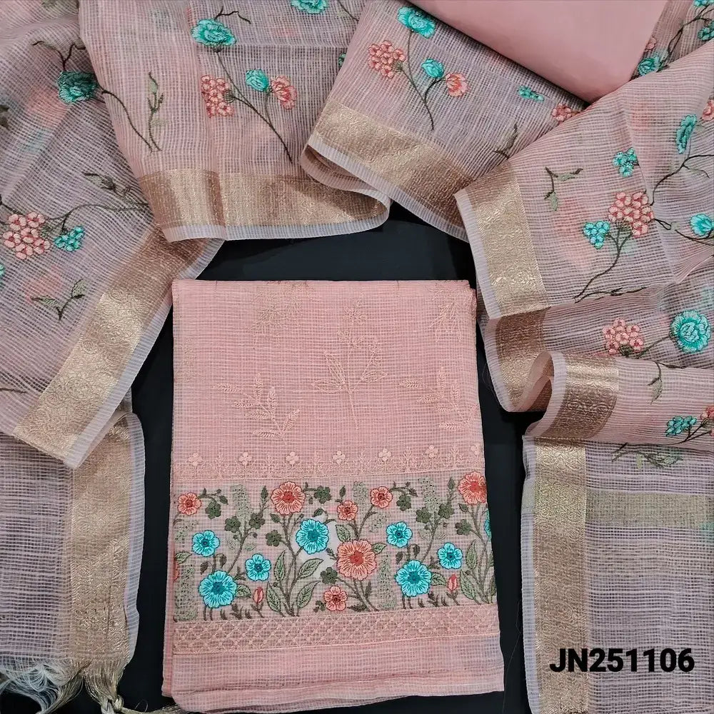 Peachish pink designer kota silk cotton salwar material jn251106-Neidhal