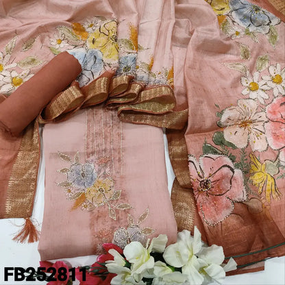 CODE FB252811: Light &dark dual shaded peachish pink digital printed pure organza unstitched salwar material kantha