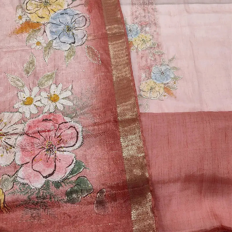 peachish pink digital printed pure organza unstitched salwar material