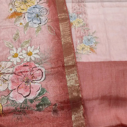 peachish pink digital printed pure organza unstitched salwar material