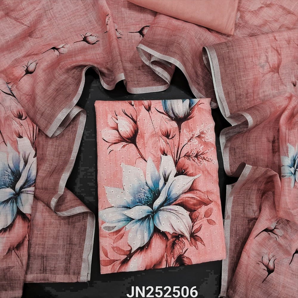 Peachish pink digital printed schiffli embroidered cotton salwar material jn252506-Neidhal
