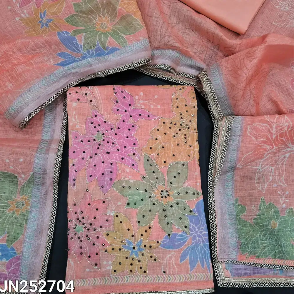 Peachish pink digital printed semi linen salwar material jn252704-Neidhal