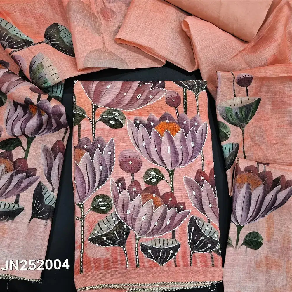 Peachish pink digital printed semi linen salwar material jn252004-Neidhal