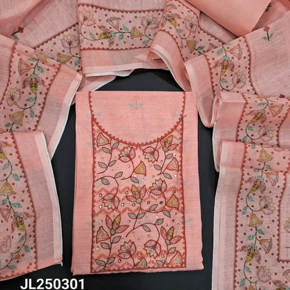 Peachish pink digital printed printed semi linen salwar material jl250301-Neidhal