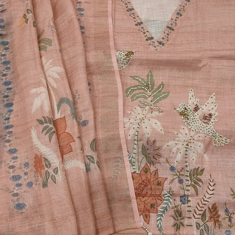 Peachish pink digital printed tissue linen salwar material ap250103-Neidhal