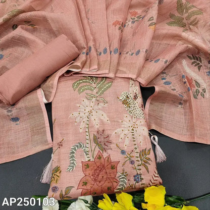 Peachish pink digital printed tissue linen salwar material ap250103-Neidhal