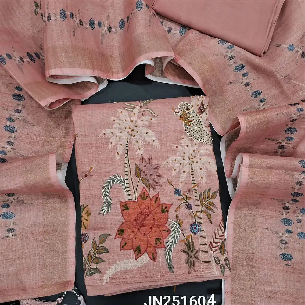 Peachish pink digital printed tissue linen salwar material jn251604-Neidhal