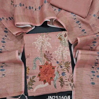Peachish pink digital printed tissue linen salwar material jn251604-Neidhal