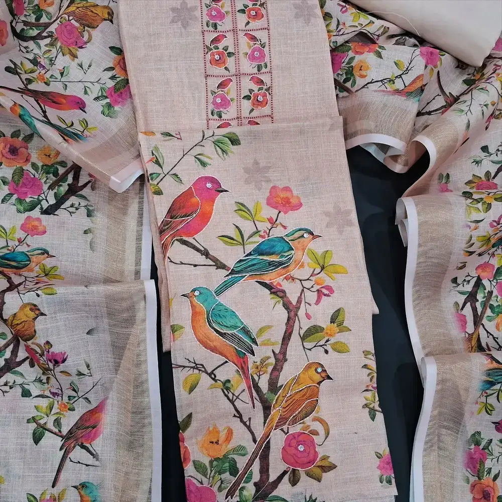 Peachish pink digital tissue silk cotton salwar material my253004-Neidhal