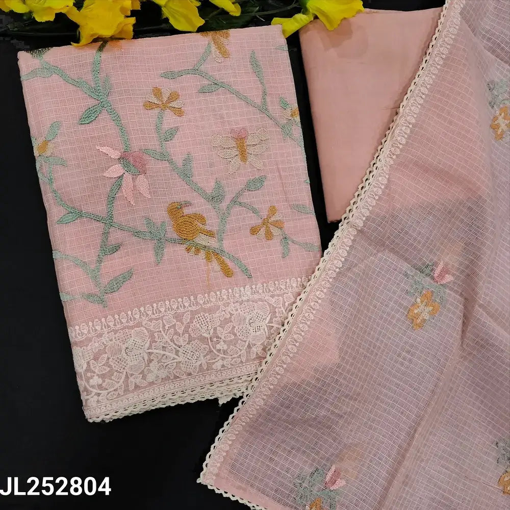 Peachish pink embroidered kota silk cotton salwar material jl252804-Neidhal