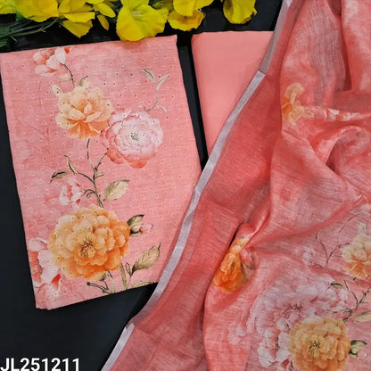 Peachish pink floral printed cotton salwar material jl251211-Neidhal