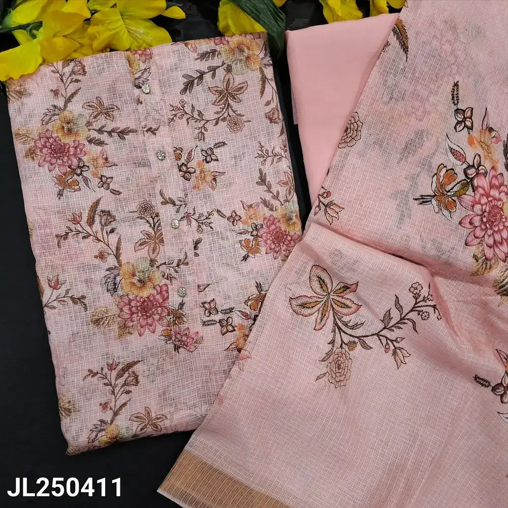 Peachish pink floral printed fancy kota silk cotton salwar material jl250411-Neidhal