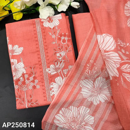 Peachish pink floral printed soft cotton salwar material ap250814-Neidhal