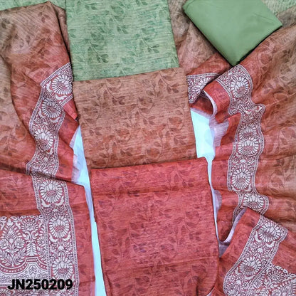 Peachish pink green dual printed textured silk cotton salwar material jn250209-Neidhal