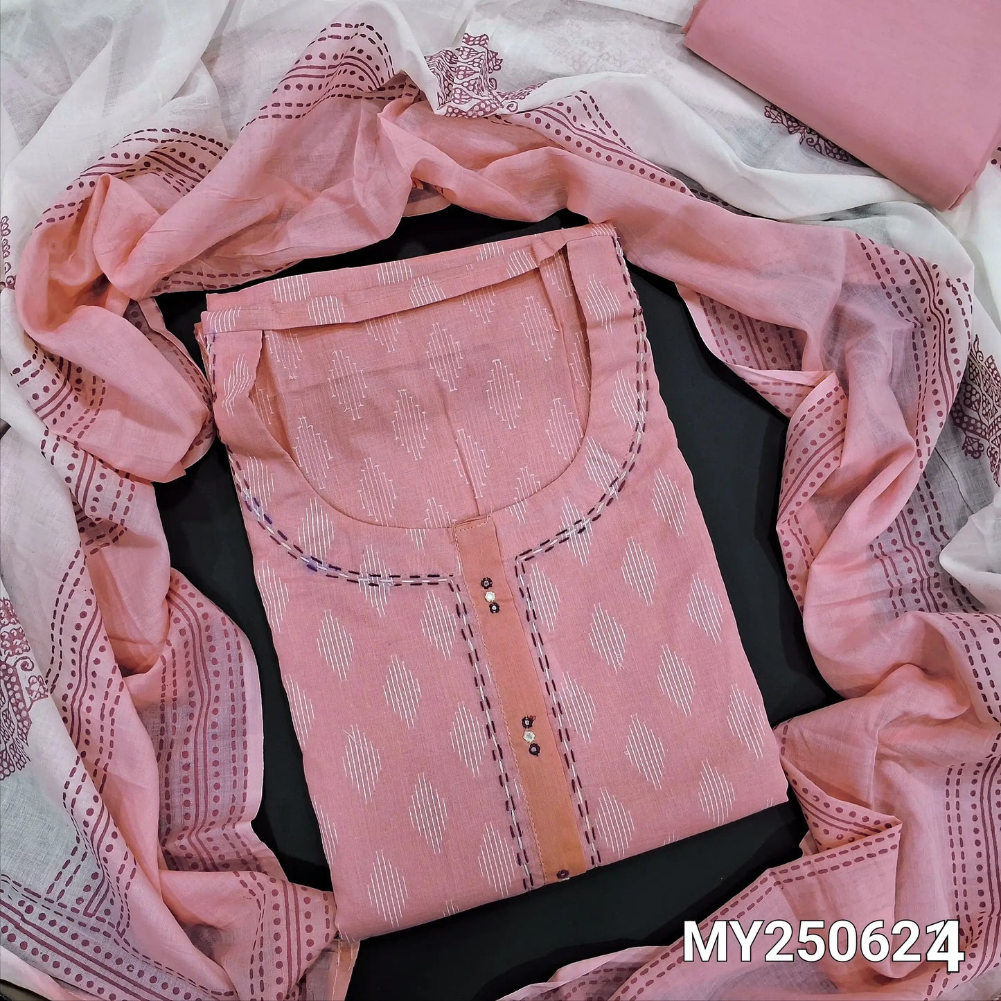 Peachish pink jakard cotton salwar material my250624-Neidhal