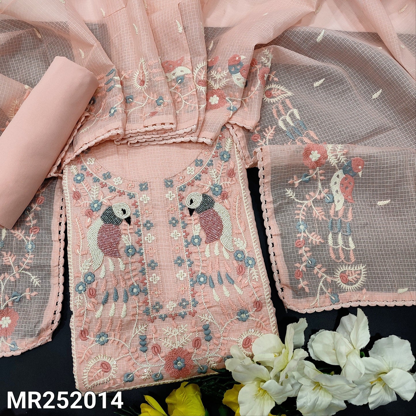 Peachish pink kota salwar material mr252014-Neidhal