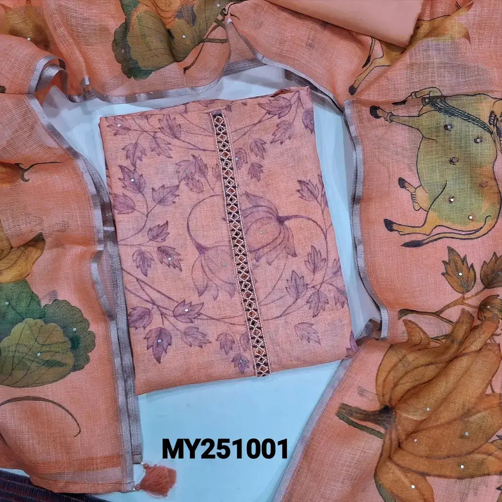 Peachish pink printed linen salwar material my251001-Neidhal