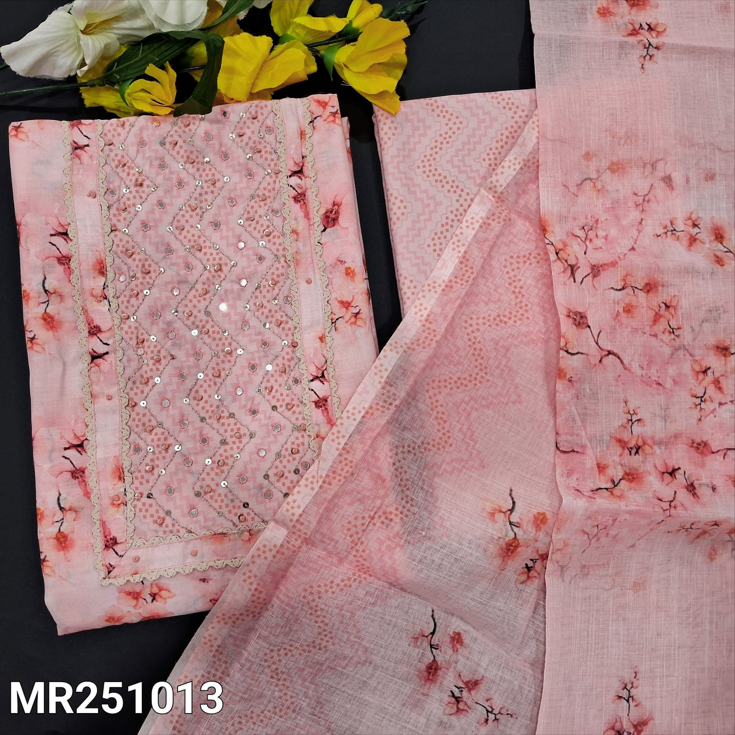Peachish pink printed soft cotton salwar material mr251013-Neidhal