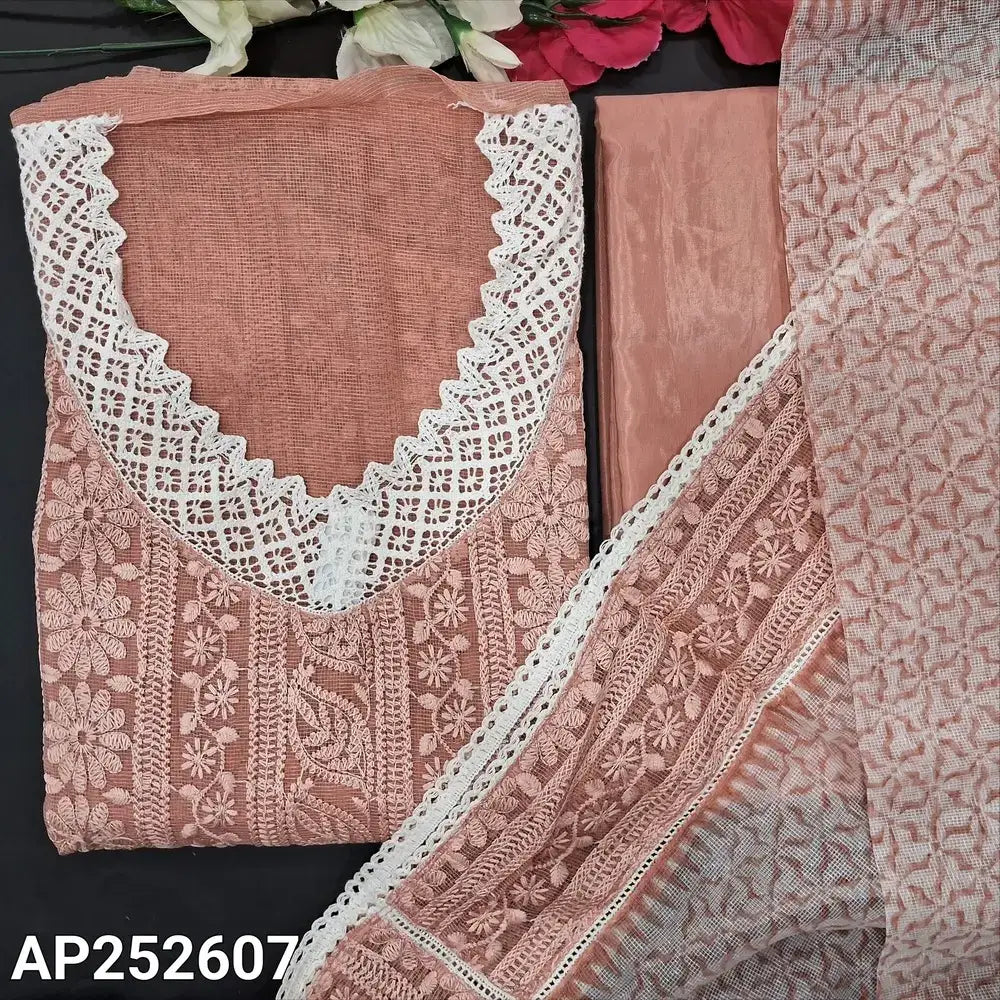 Peachish pink self embroidered fancy super net salwar material ap252607-Neidhal