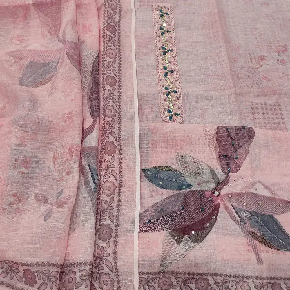 Peachish pink semi linen salwar material ap252412-Neidhal