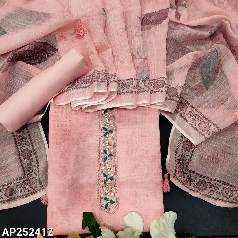 Peachish pink semi linen salwar material ap252412-Neidhal