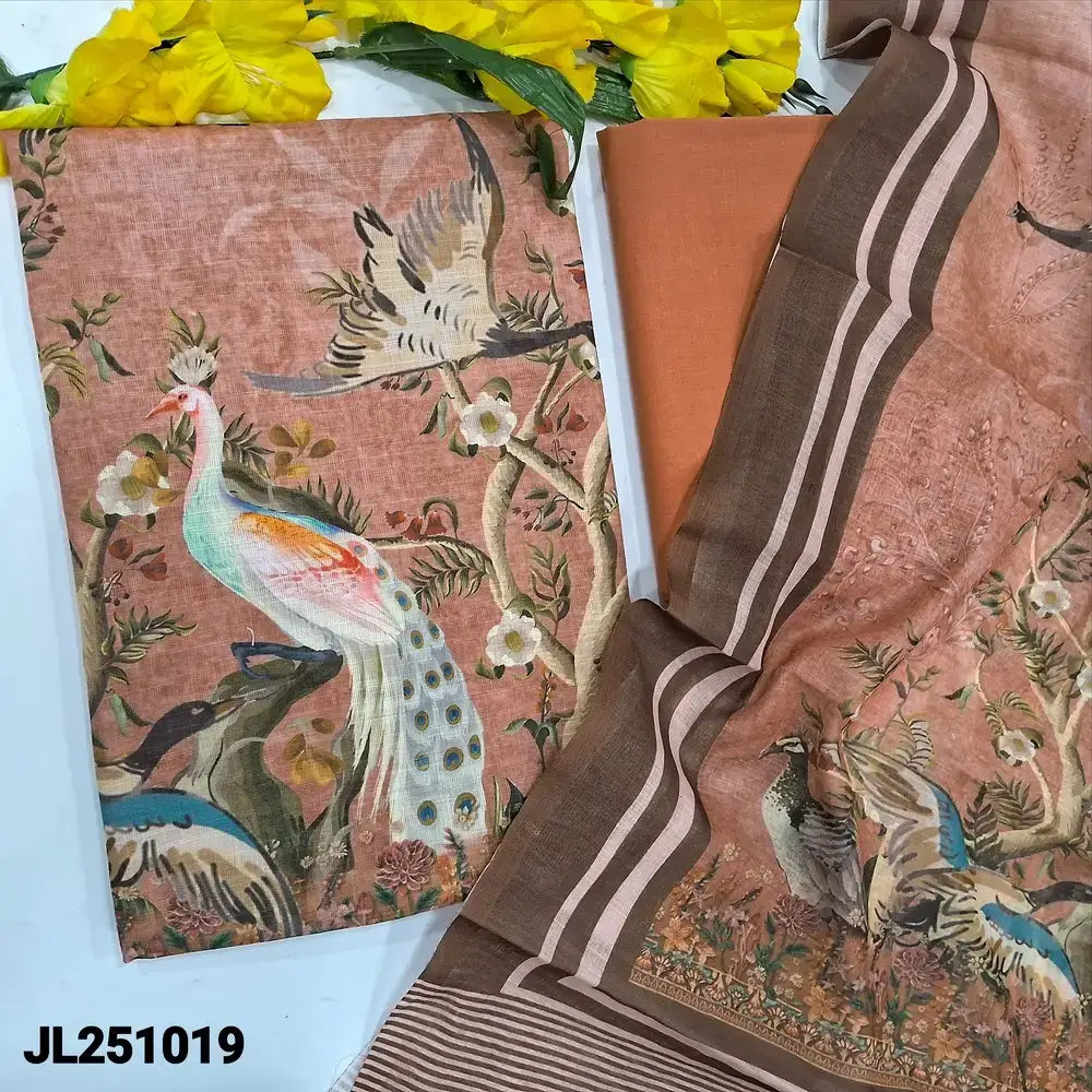 Peachish pink semi linen salwar material jl251019-Neidhal