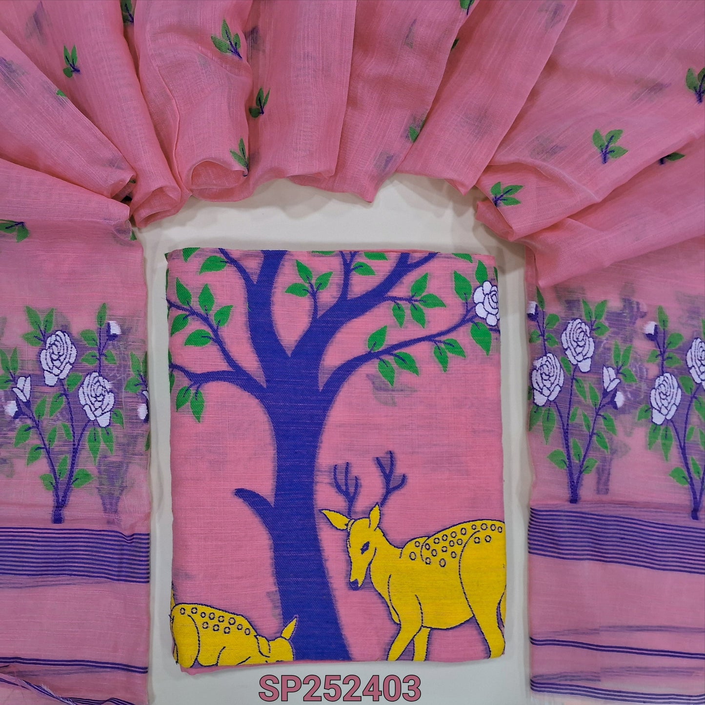 Peachish pink slub silk cotton salwar material SP252403-Neidhal