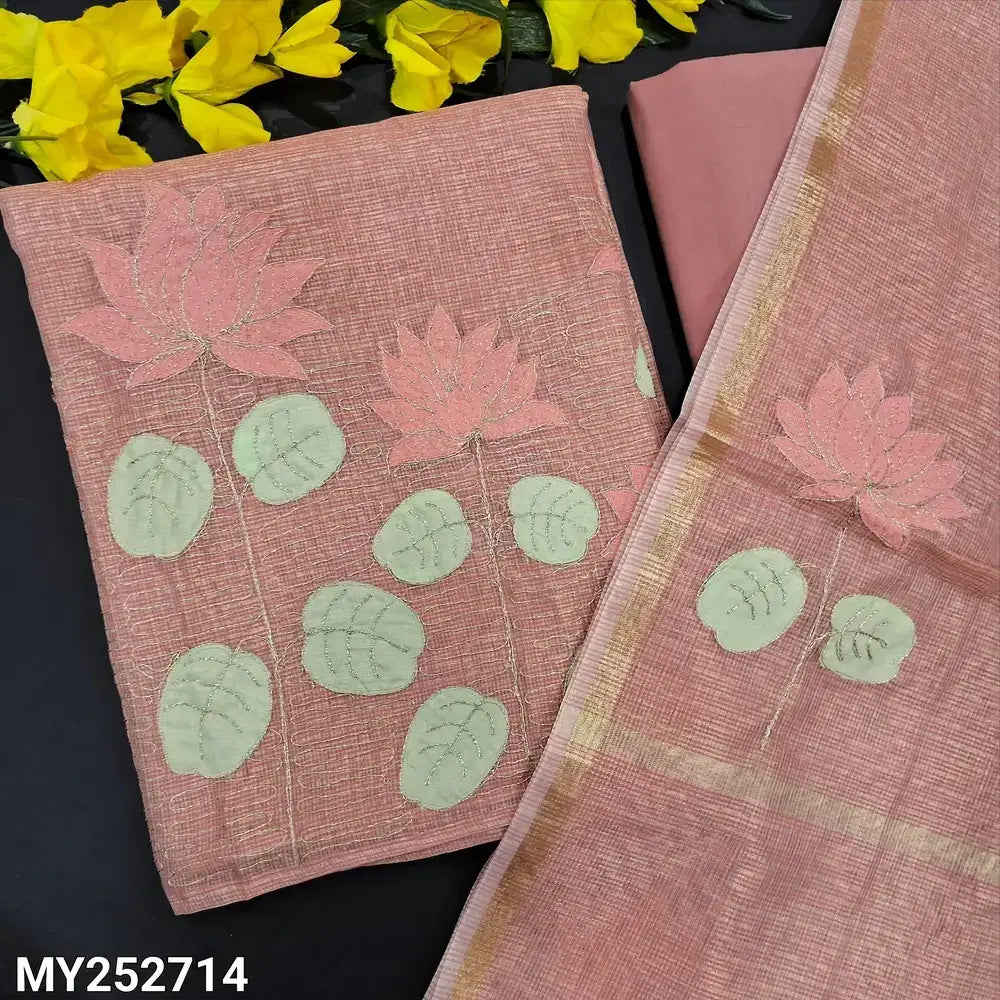 Peachish pink tissue kota silk cotton salwar material my252714-Neidhal