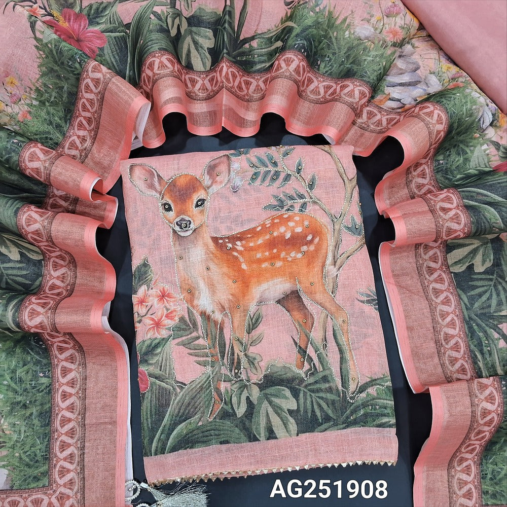 Peachish pink tissue linen salwar material ag251908 Neidhal