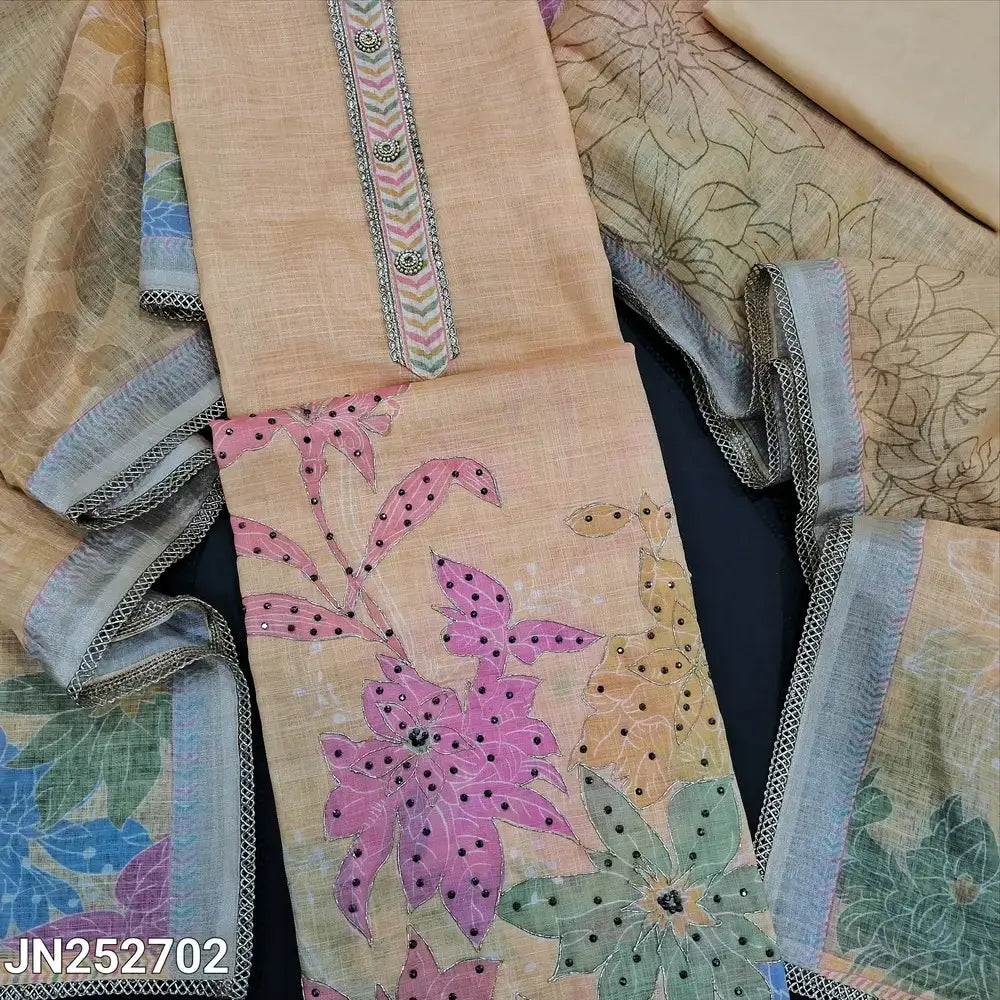 Peachish yellow digital printed semi linen salwar material jn252702-Neidhal