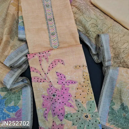 Peachish yellow digital printed semi linen salwar material jn252702-Neidhal