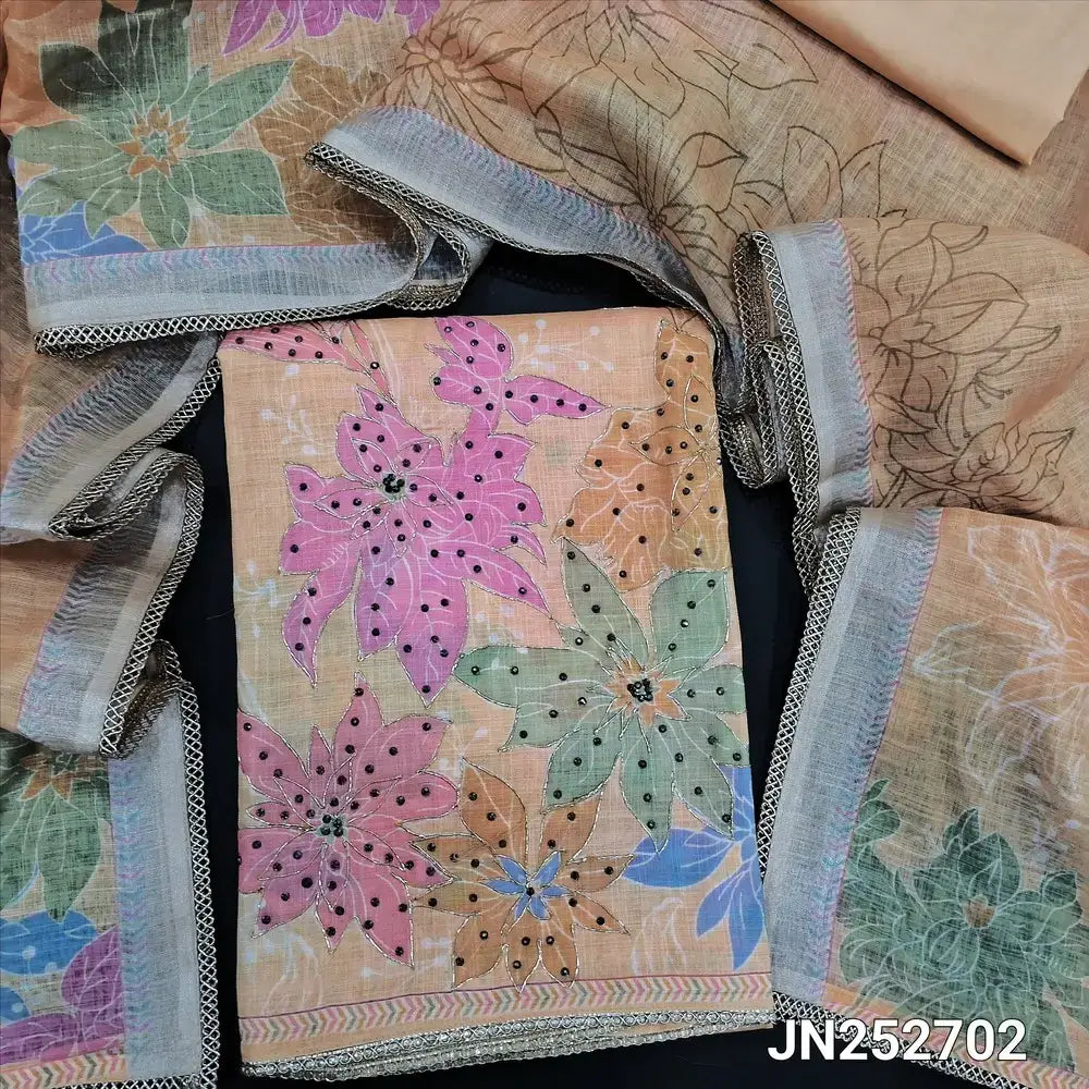 Peachish yellow digital printed semi linen salwar material jn252702-Neidhal