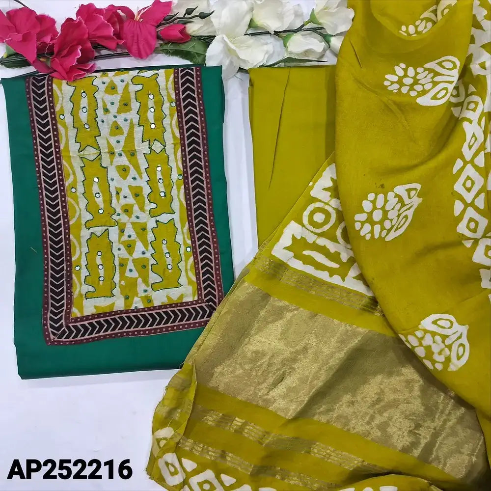 Peacock Green Satin Cotton Salwar Material with Mirror Work – Neidhal