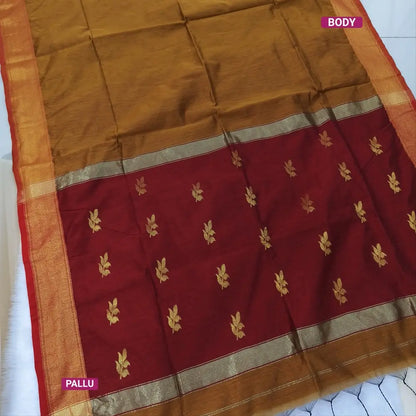Honey brown with reddish maroon Traditional zari woven silk cotton saree,Contrast double side borders, thread woven pallu, plain running blouse with borders. NS21