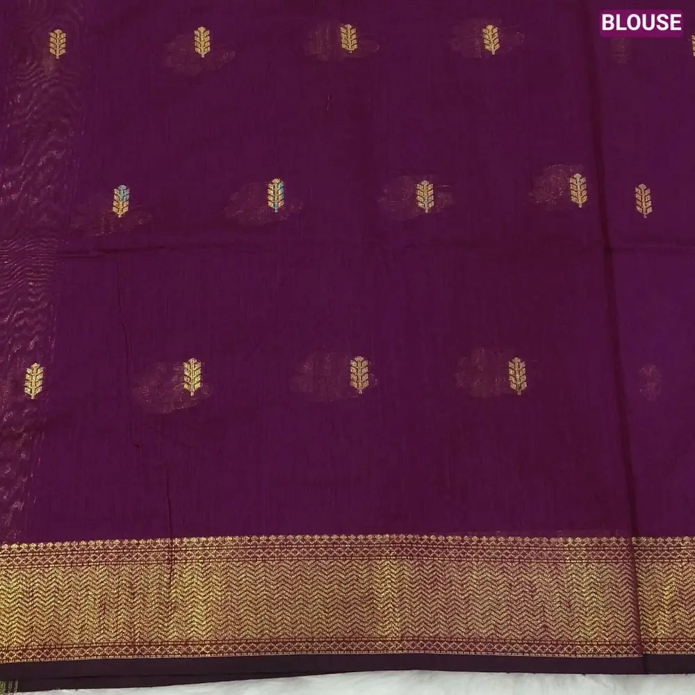 Dark beetroot purple Traditional zari woven silk cotton saree, double side borders, thread woven pallu, Thread woven running blouse with borders. NS18