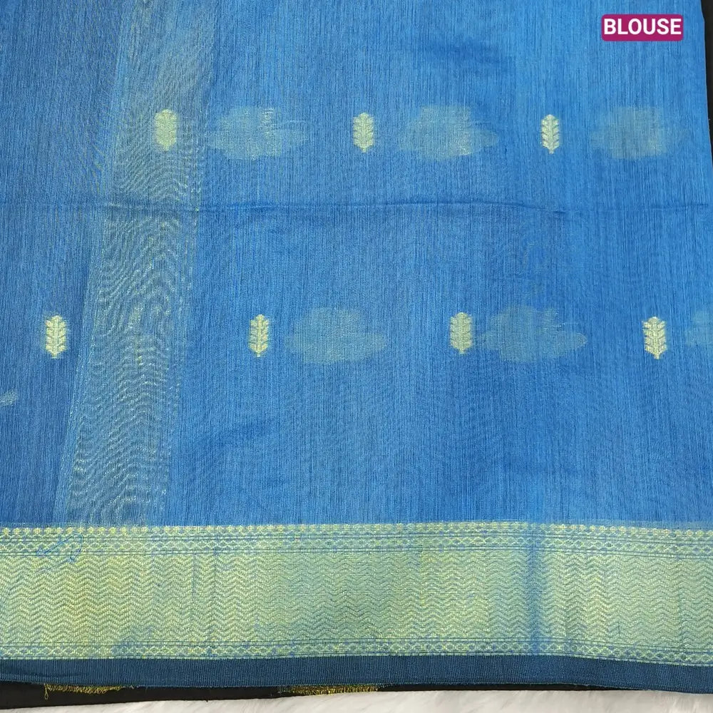 Black with blue Traditional zari woven silk cotton saree,Contrast double side borders, thread woven pallu, thread woven running blouse with borders. NS23