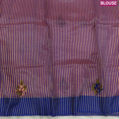 Designer Peachish pink premium slub silk cotton saree, rich hand embroidery work on body and pallu, matching zari tissue striped blouse. NS12